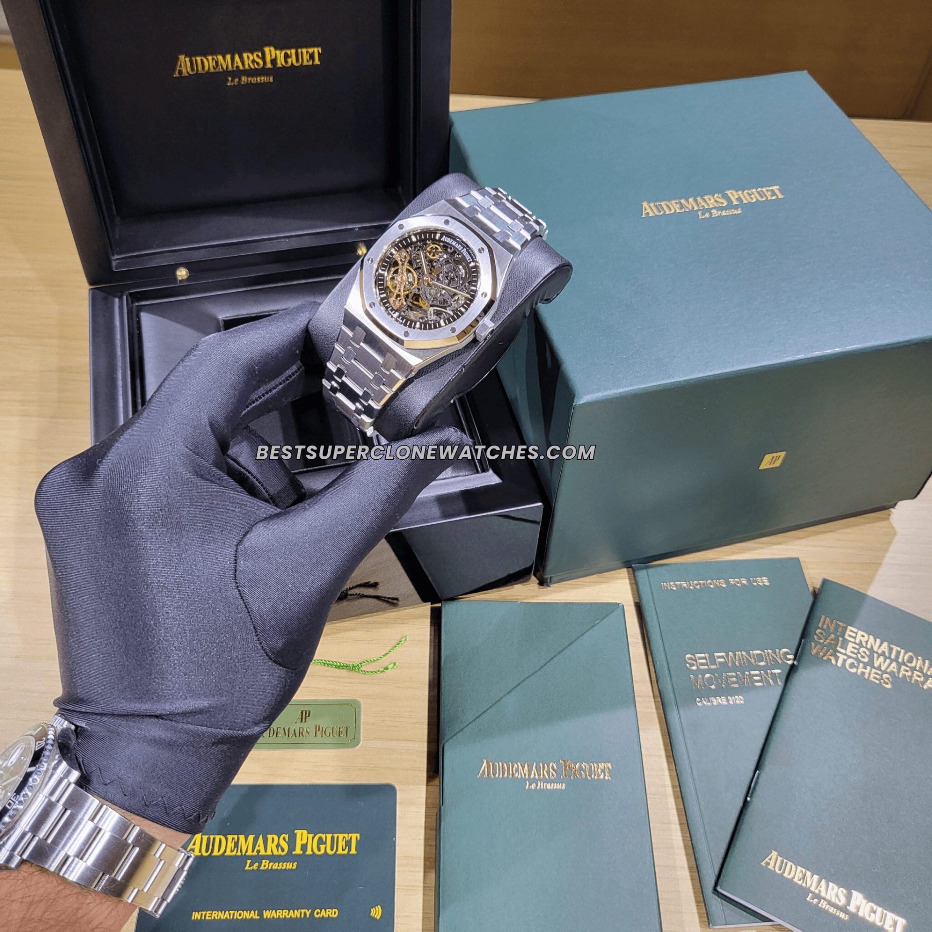 Swiss super clone of Audemars Piguet 15407ST with transparent dial and brushed steel finish