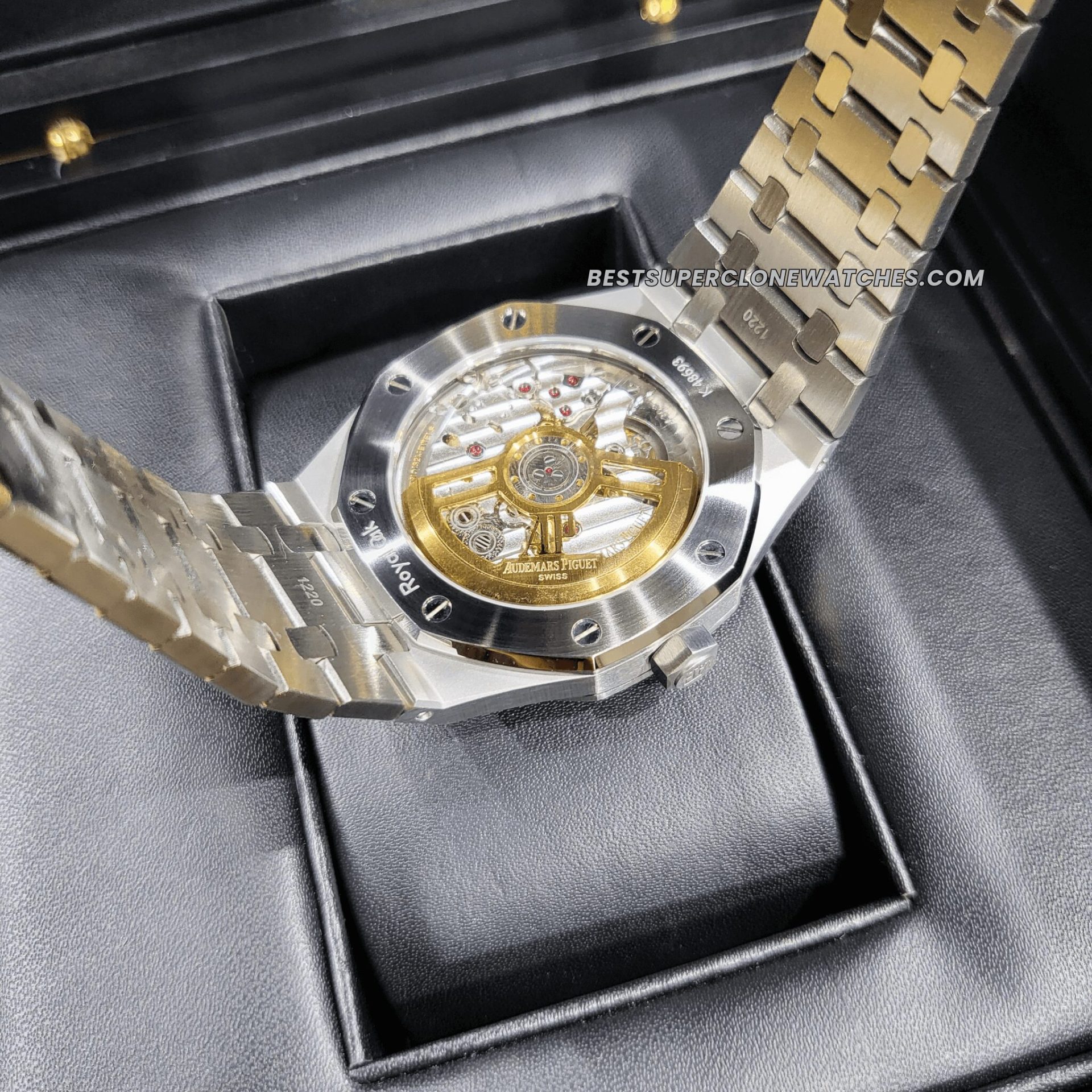 Replica Audemars Piguet Royal Oak in white gold finish with blue tapisserie dial
