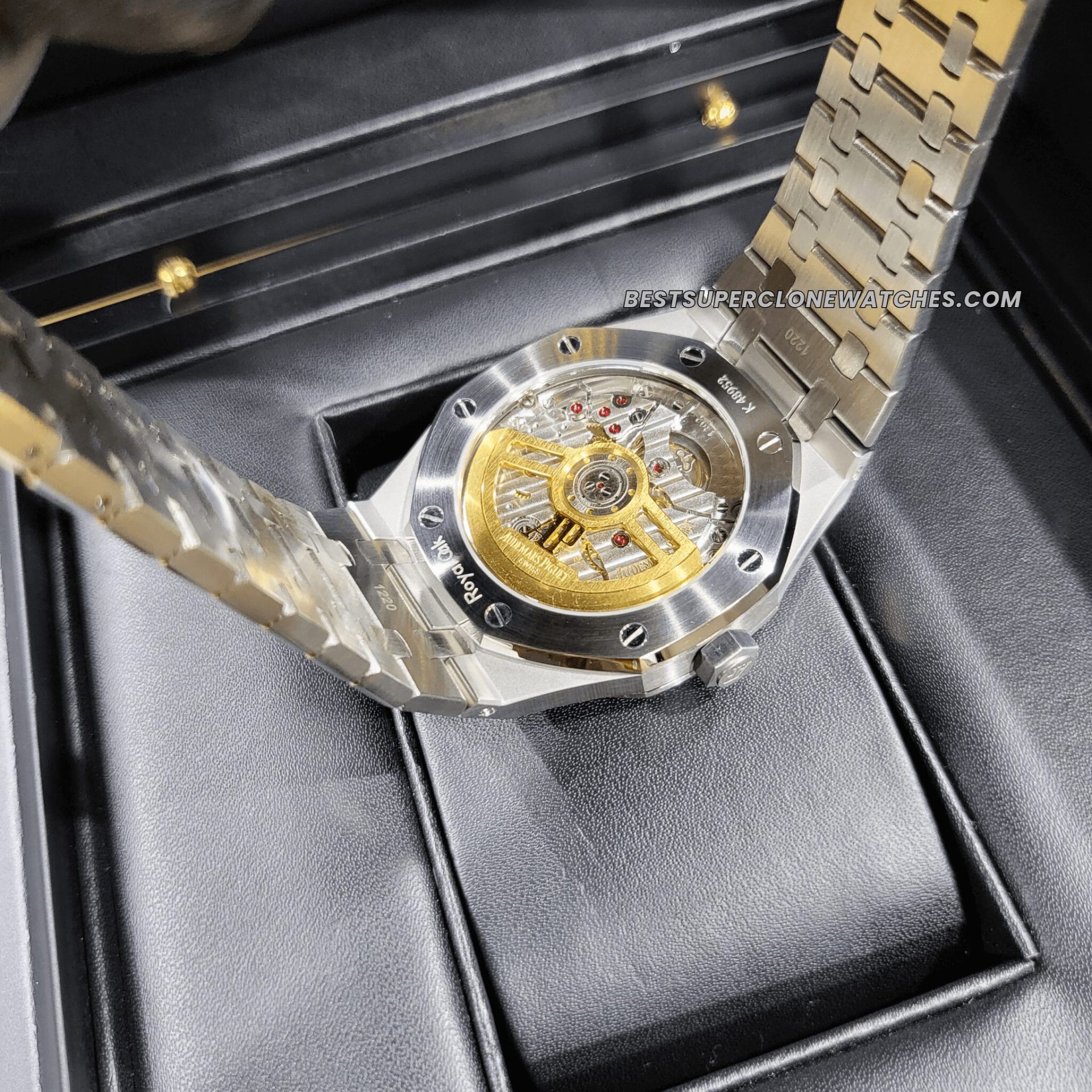 Replica Audemars Piguet Royal Oak in white gold finish with blue tapisserie dial