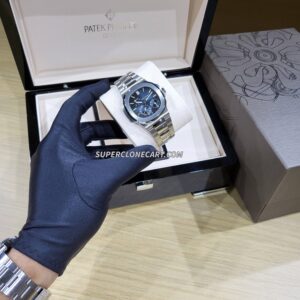 High-quality replica Nautilus showing gradient black-blue dial and stainless steel case