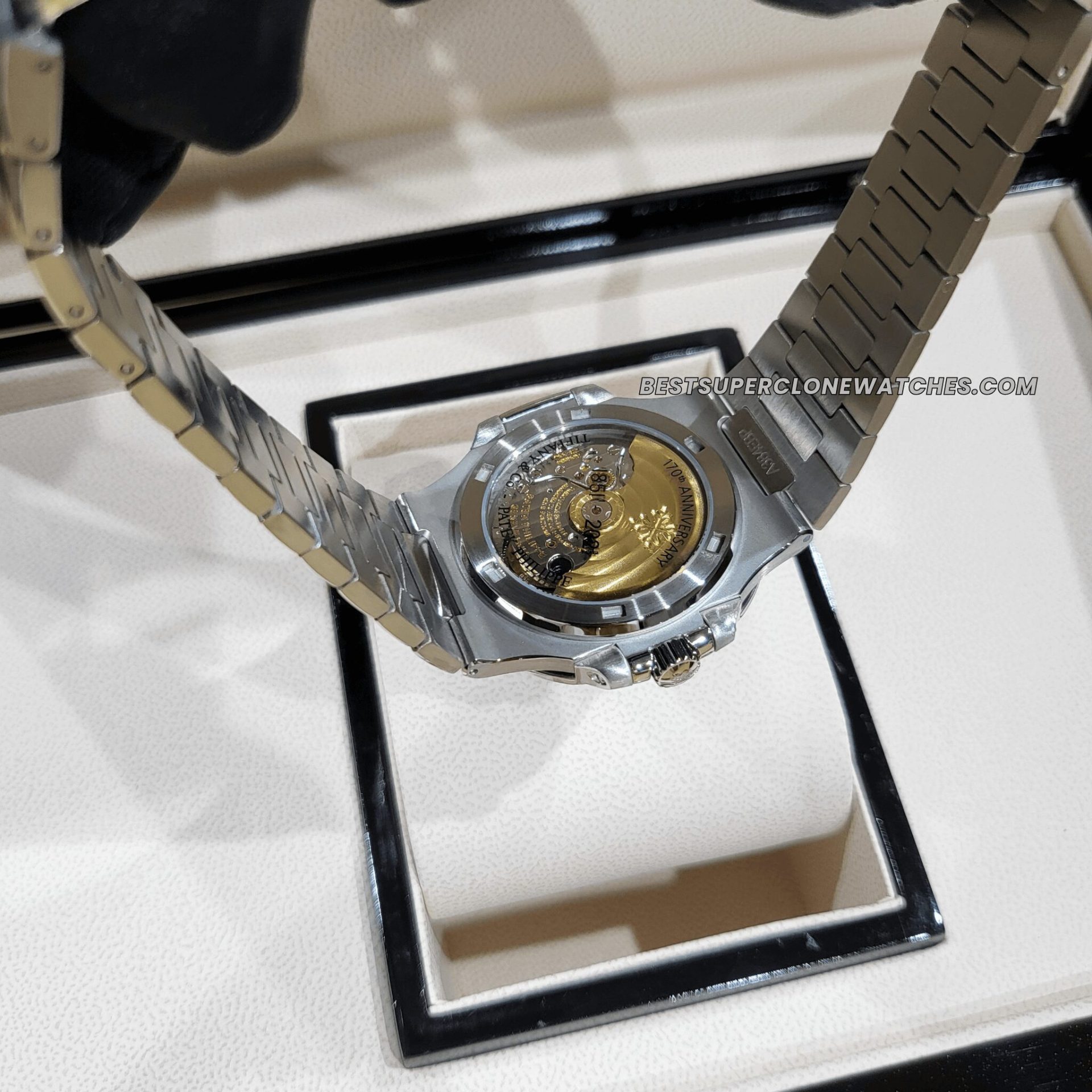 Stainless steel Patek Philippe Nautilus with Tiffany blue dial and integrated bracelet