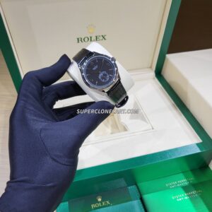Super clone Rolex 1908 Ref. 52509 with luxurious 18kt white gold case, black dial, and alligator leather strap