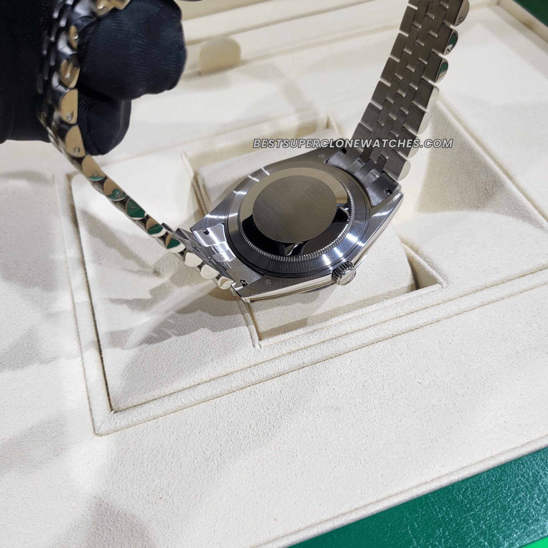 Super clone Rolex Datejust 126334 with Oystersteel and white gold, featuring a bold black dial