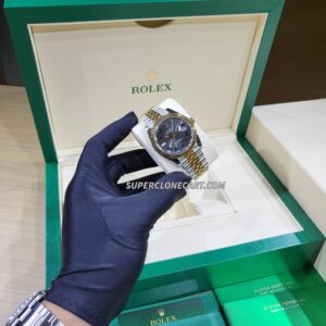 The Rolex Datejust Ref-126333 super clone featuring yellow gold bezel and slate dial, a premium fake watch design.