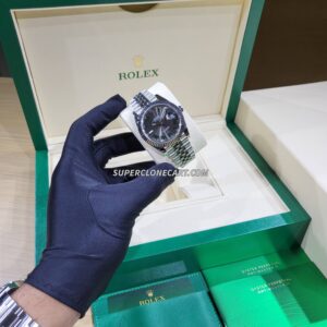 Rolex Datejust Ref-126334 super clone with Oystersteel case, slate dial, and white gold, offering a top-tier fake watch design.