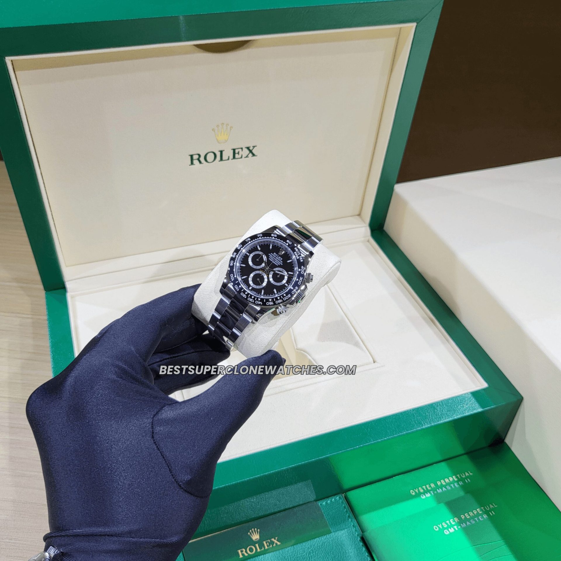 Rolex Daytona Swiss super clone with black panda dial and stainless steel case