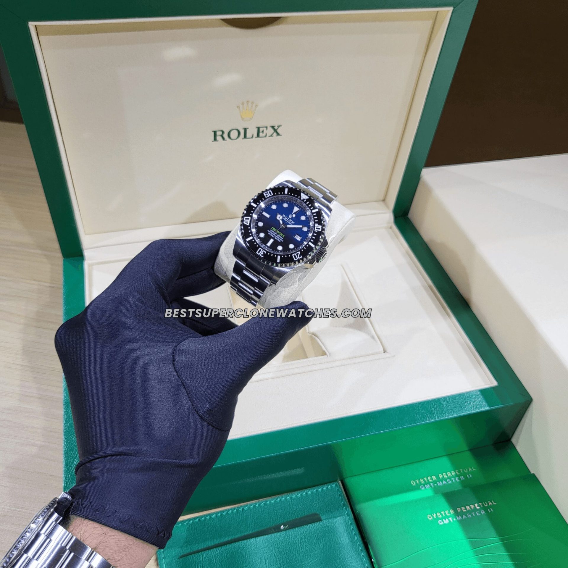 High-quality replica Rolex Deepsea showing luminous markers and large bezel