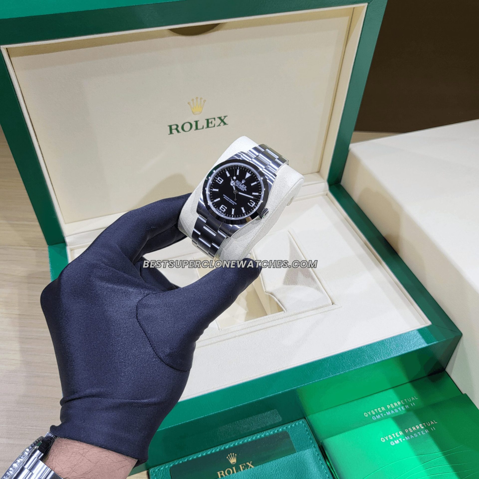 Swiss super clone Rolex Explorer with matte black dial and polished stainless steel finish
