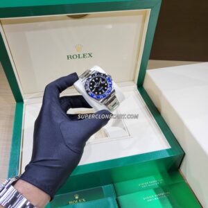Replica Rolex GMT Master II with 3285 movement and black blue Batman bezel on oystersteel bracelet