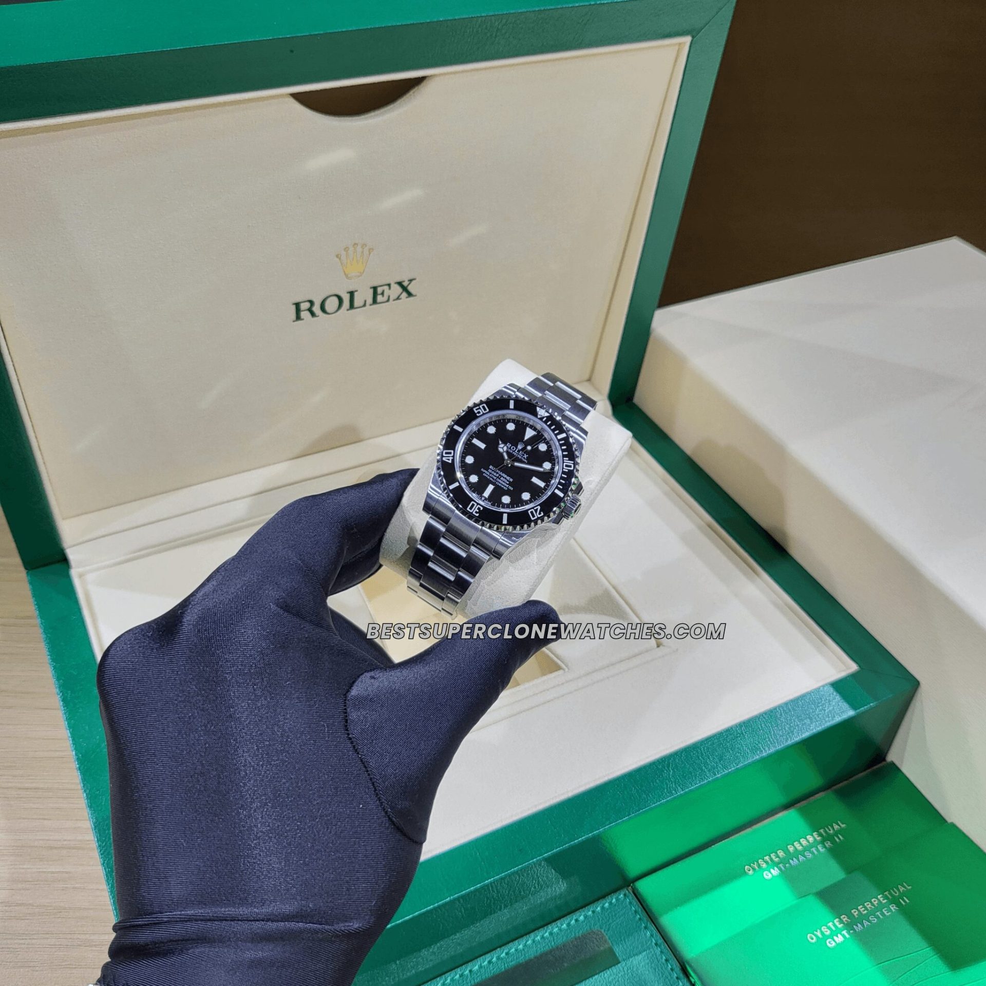 Rolex Submariner Ref-124060 super clone with black dial, Oystersteel bracelet, and Swiss 3230 automatic movement—premium fake watch.