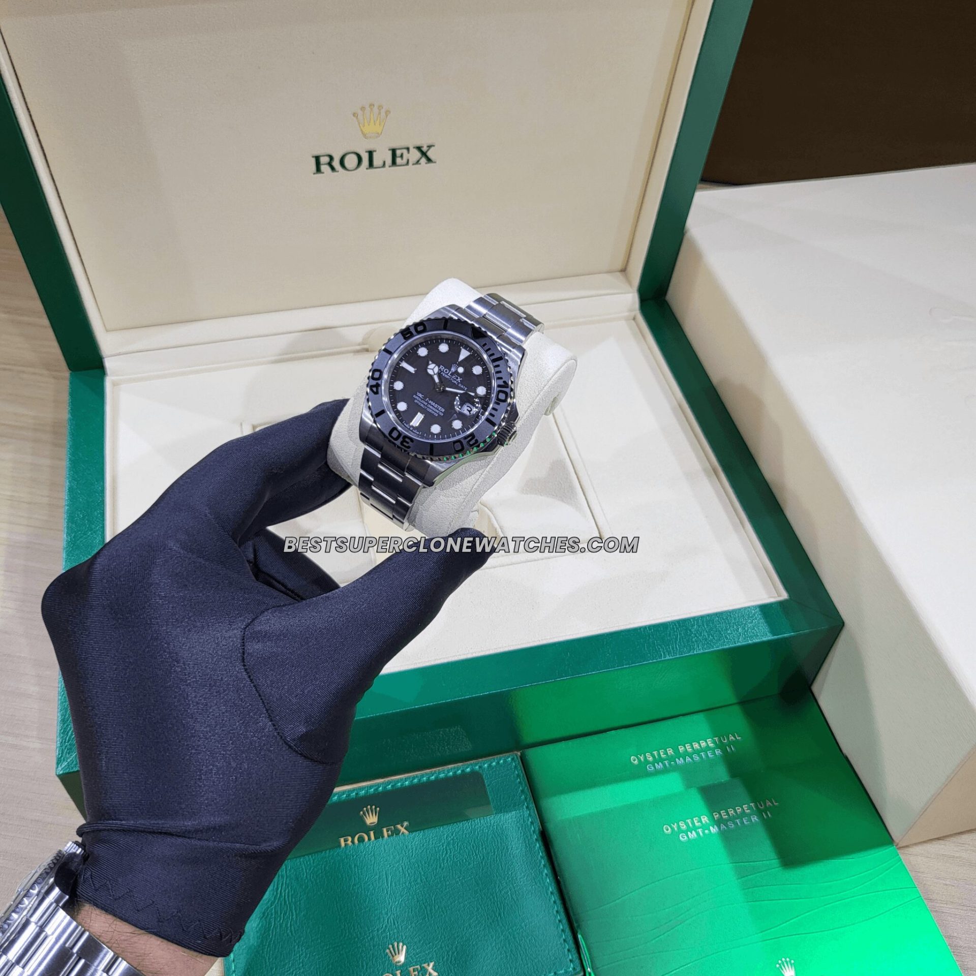 Replica Rolex Yacht-Master 226627 with RLX titanium lightweight case, black dial, and 3235 movement clone