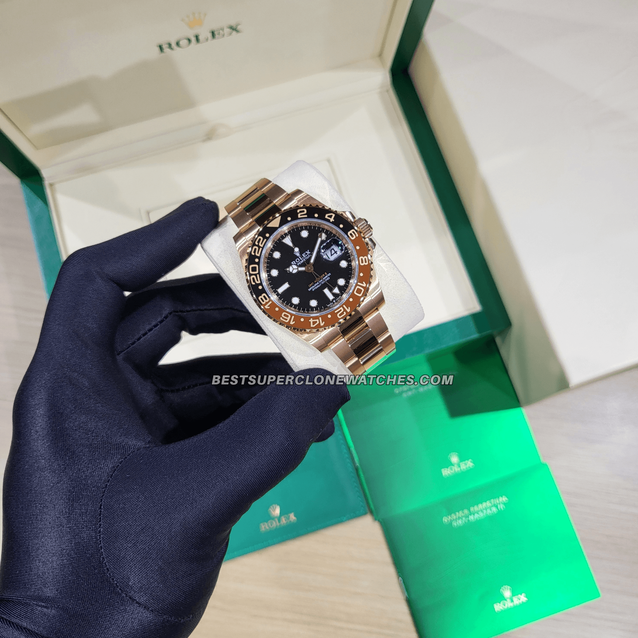 Rolex GMT Master II Everose Gold 3285 Swiss Super Clone Watch Ref-126715CHNR