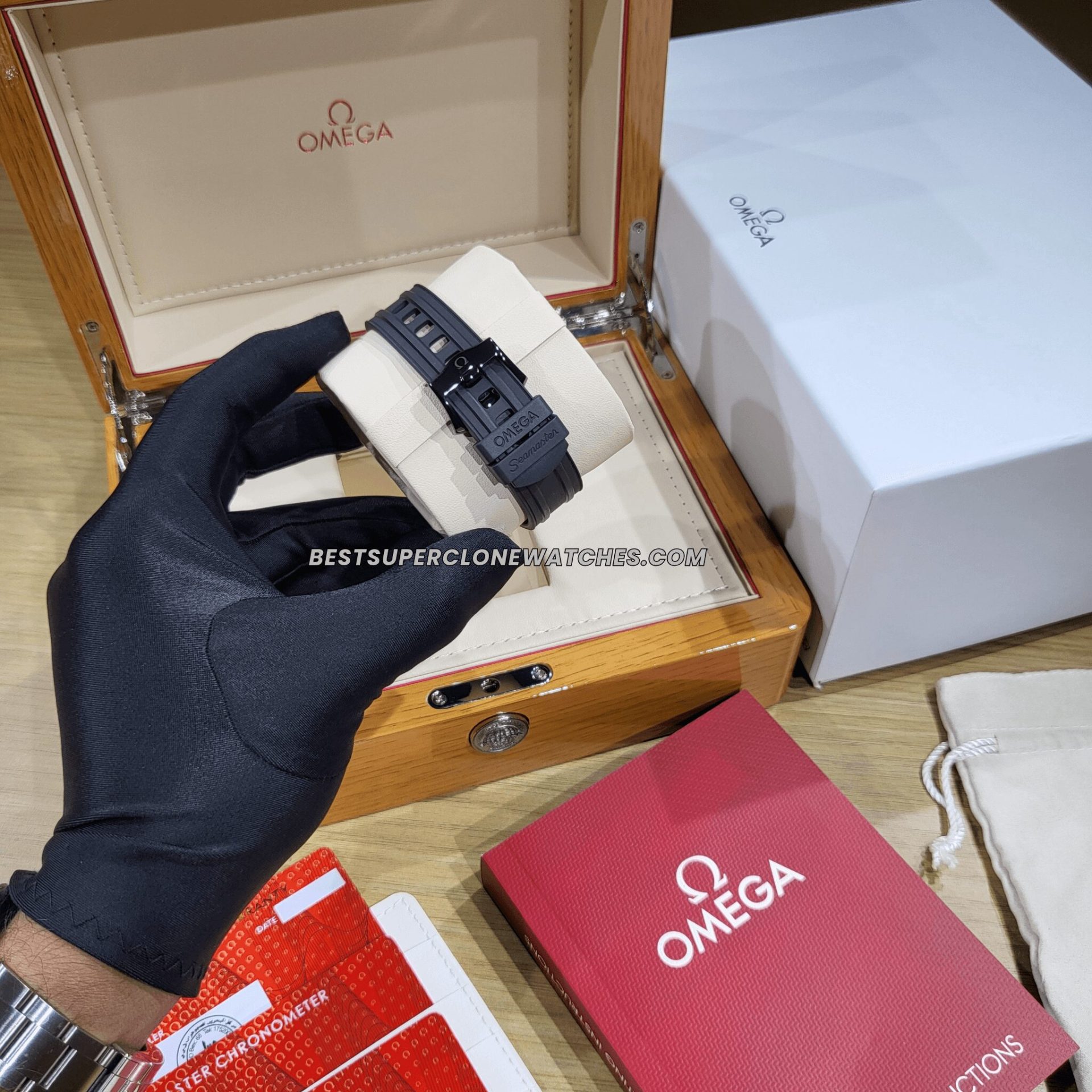 Swiss clone Omega Seamaster black ceramic watch