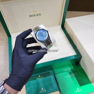 Rolex Land-Dweller 40mm Platinum Ice Blue Honeycomb Motif Dial 7135 Swiss Super Clone Watch Ref-127336