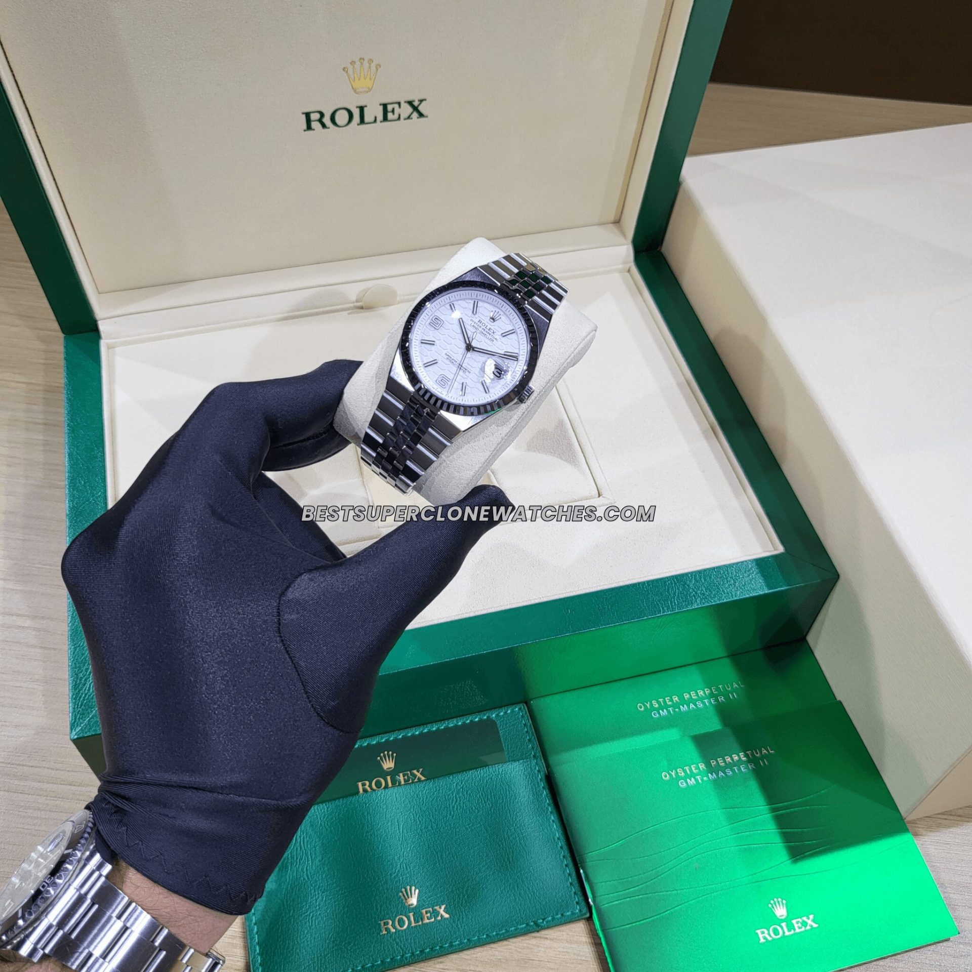 Buy Rolex Land-Dweller Oystersteel and White Gold Intense White Honeycomb Motif Dial 7135 Swiss Super Clone Watch