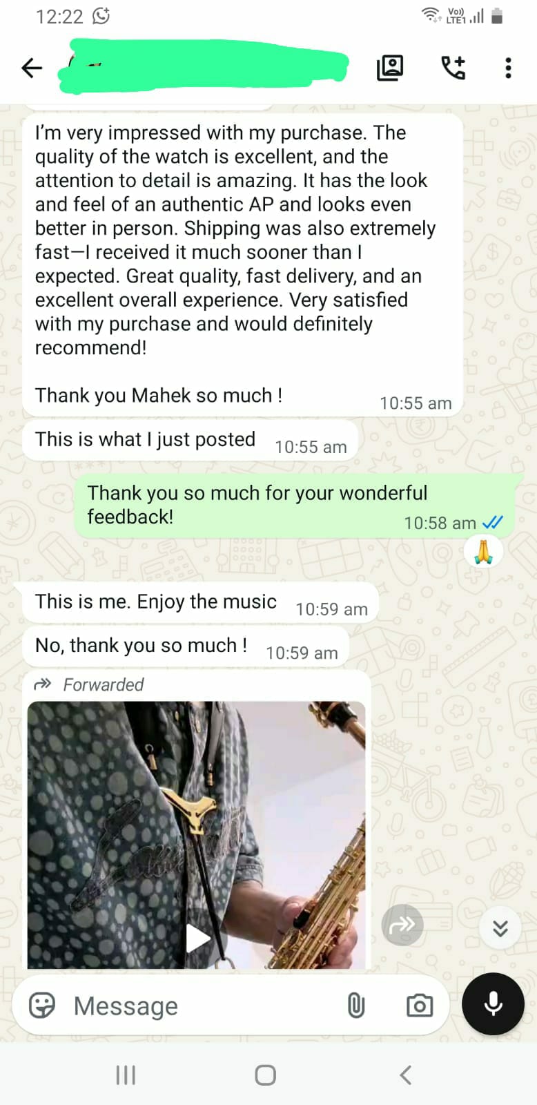 Customer WhatsApp Review 1