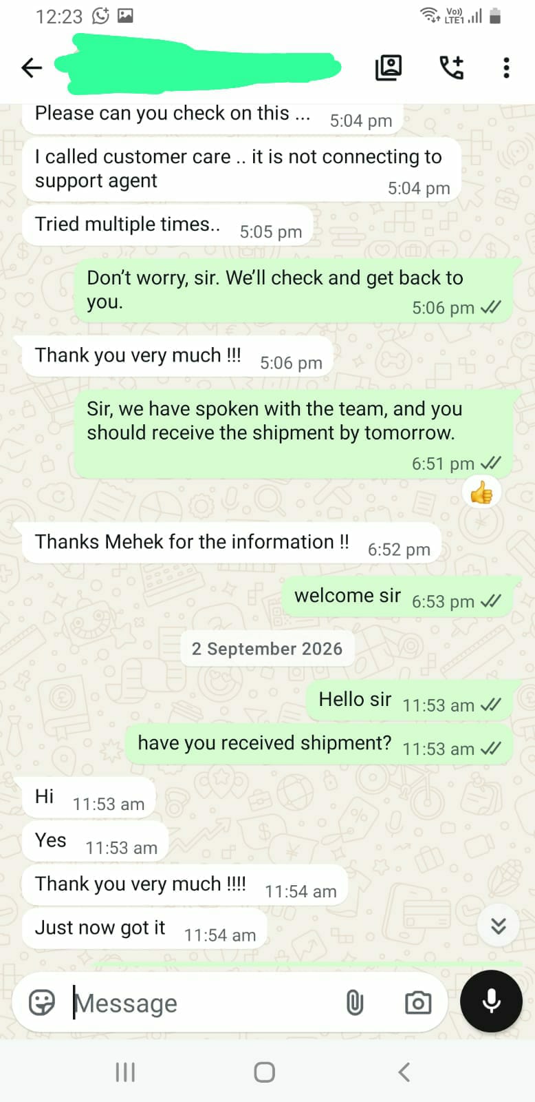 Customer WhatsApp Review 2