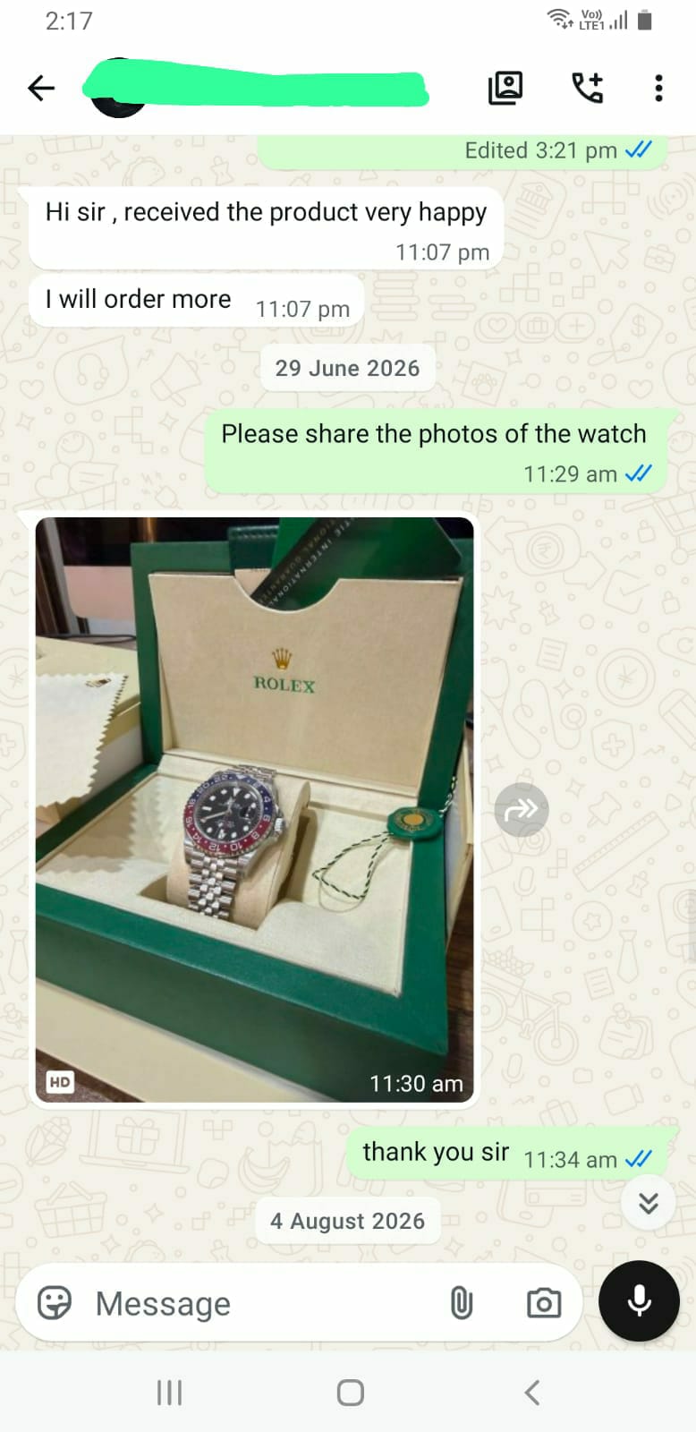 Customer WhatsApp Review 5